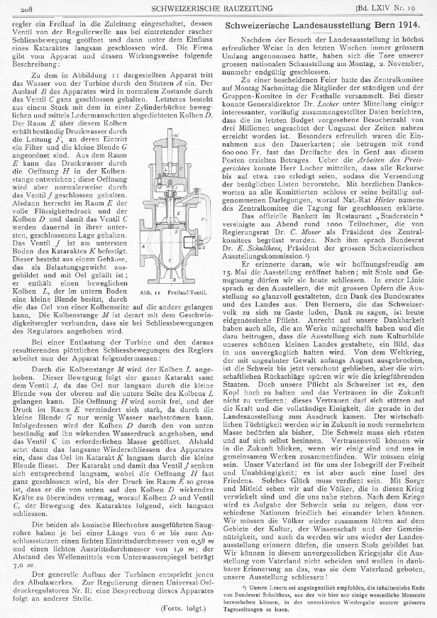 Die Wasserturbinen und deren Regulatoren an der Schweiz. Landesausstellung Bern 1914