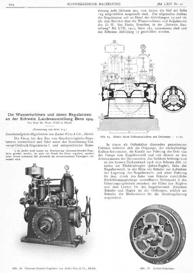 Die Wasserturbinen und deren Regulatoren an der Schweiz. Landesausstellung Bern 1914