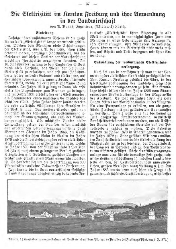 Volkskalender für Freiburg und Wallis 1917 - Die Elektrizität im Kanton Freiburg und ihre Anwendung in der Landwirtschaft