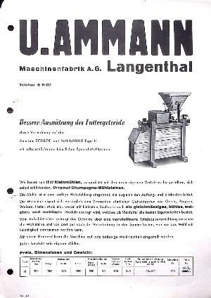 U. Ammann Maschinenfabrik AG Langenthal BE Schrot- und Mahlmühle Typ H