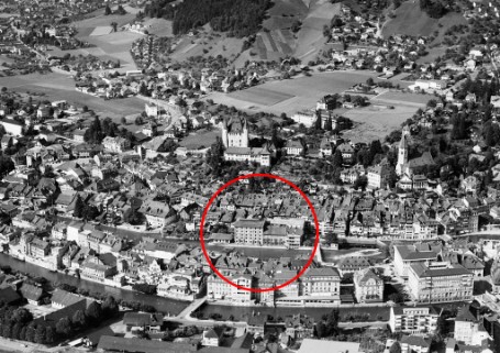 Thun BE Mühle Lanzrein Flugbild 1957