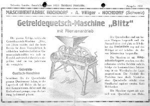A. Villiger Maschinenfabrik Hochdorf Getreidequetschmaschine Blitz